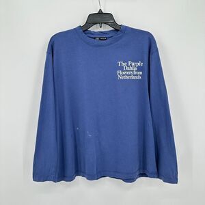 Zara T-shirt Womens Large Blue Purple Dahlia Flowers Long‎ Sleeve Modern Tee